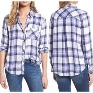 Rails Hunter Flannel Button Down Shirt Woman’s S White Lavender Blue